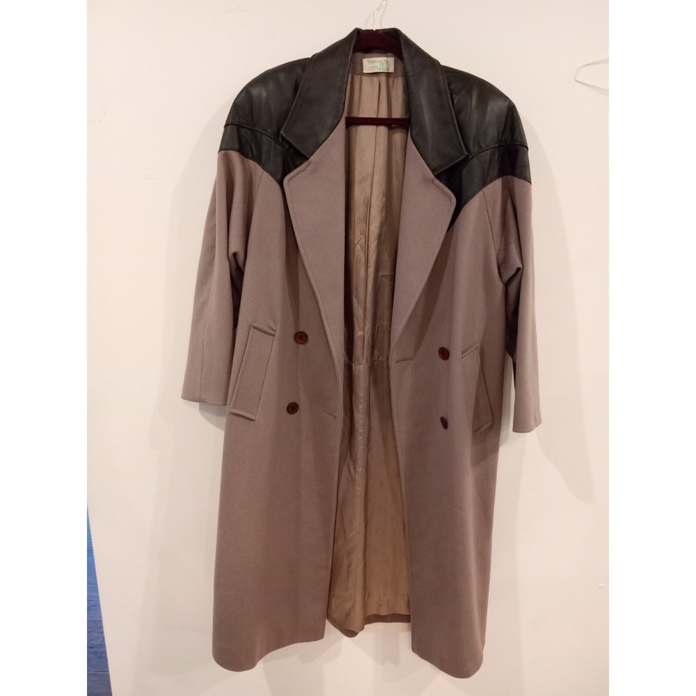 Vintage 80s Fashions by Jill Pink Leather Womens 100% Pure Wool Trench Coat Sz M